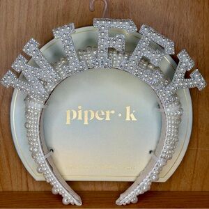 Piper K White Faux Pearl Wifey Headband with Silver Rhinestones
